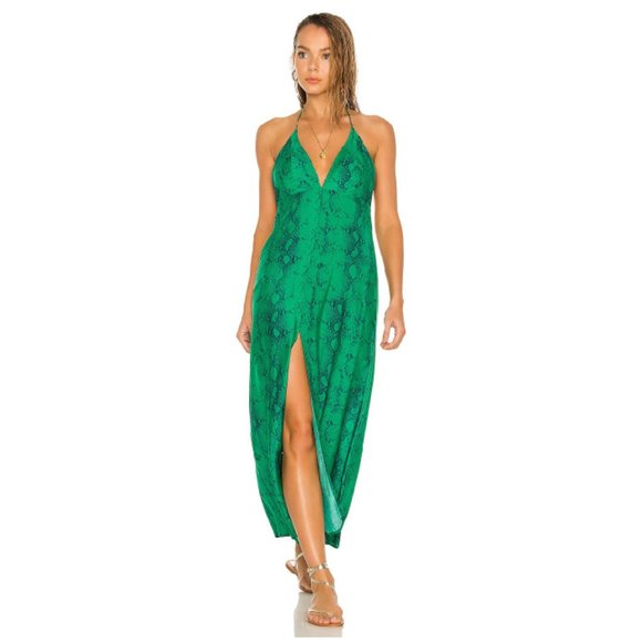Vix Sexy Green Snake Print Luna Long Dress - Picture 1 of 10